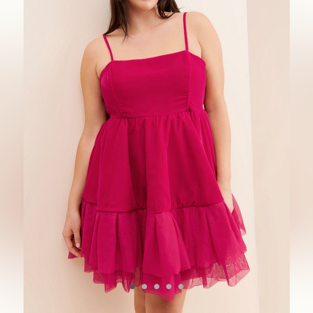 Anthropologie Fuchsia Tiered Spaghetti-Strap Mini Dress